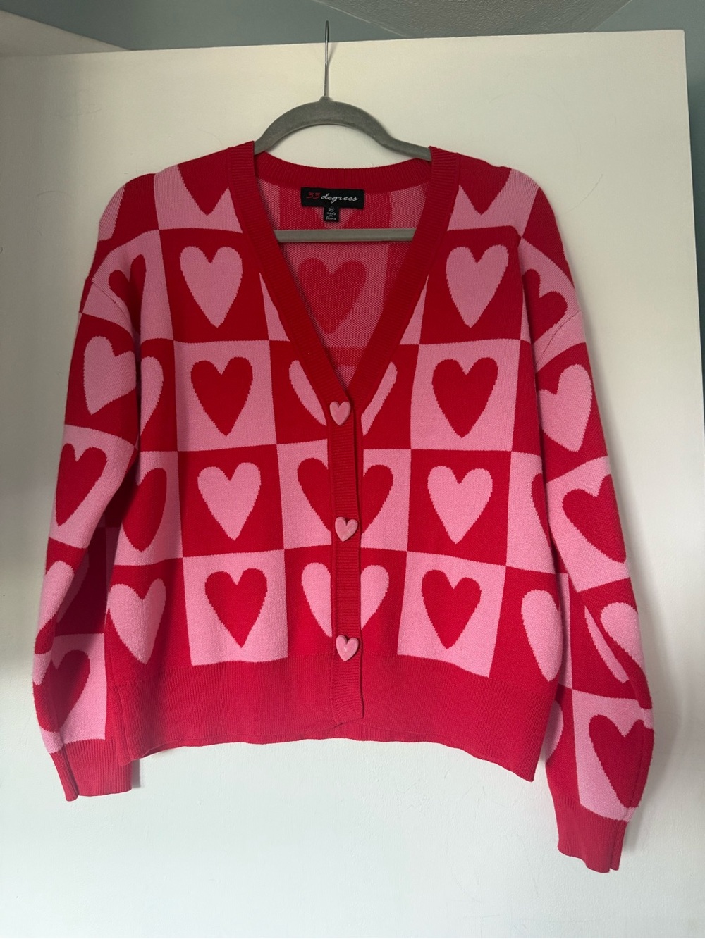 Pink Heart-Print V-Neck Cardigan